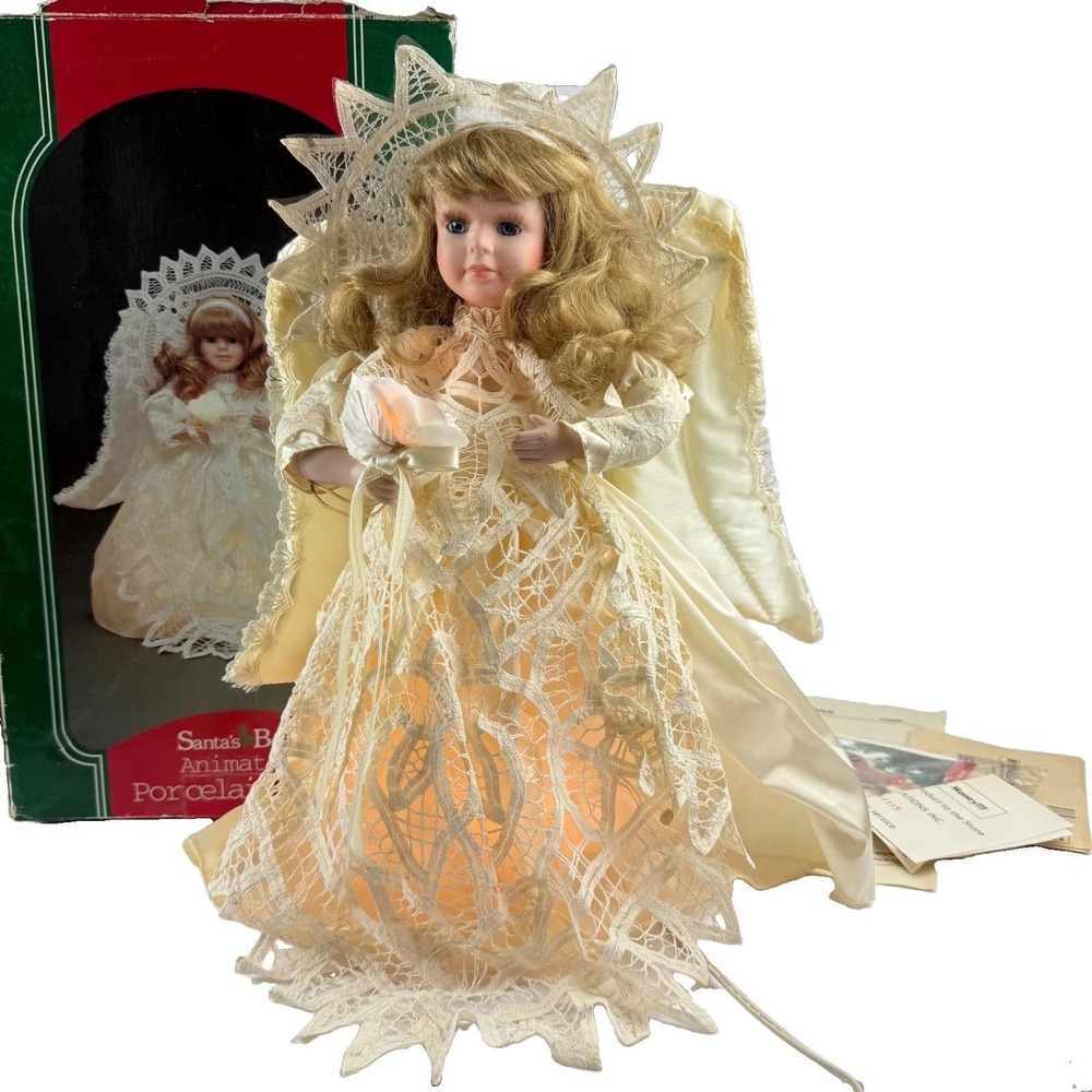 Vintage Santas Best Animated Angel Illuminated Porcelain Christmas Tree Topper